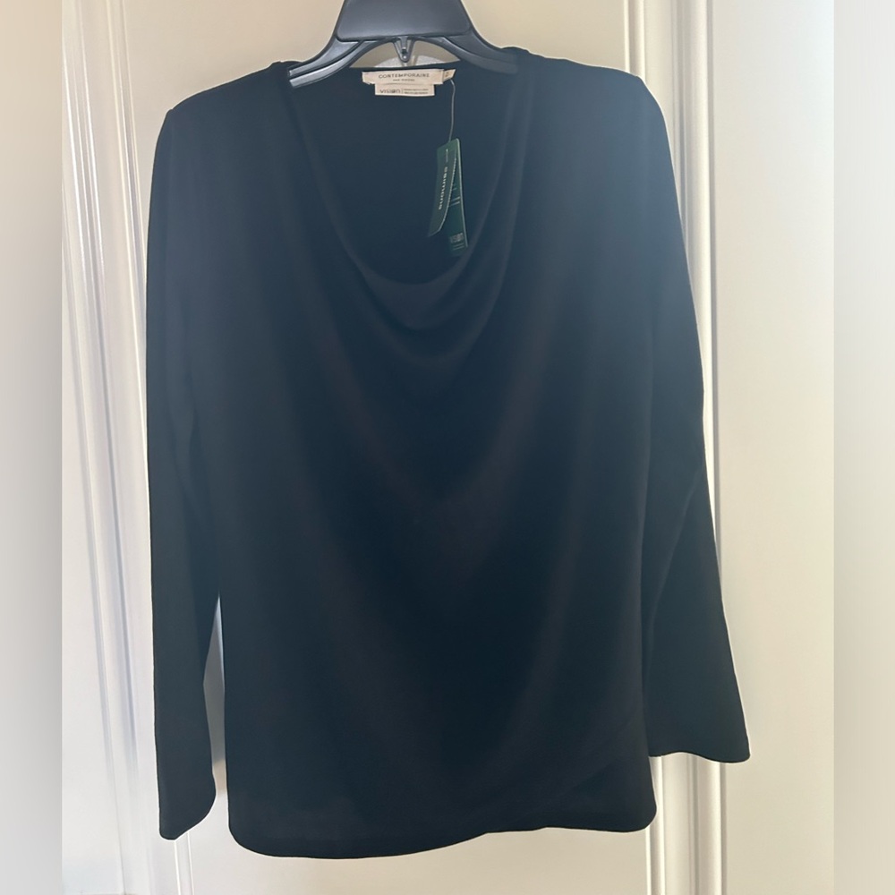 Contemporaine Black Long sleeves Cowl Neck Top in Size Medium
